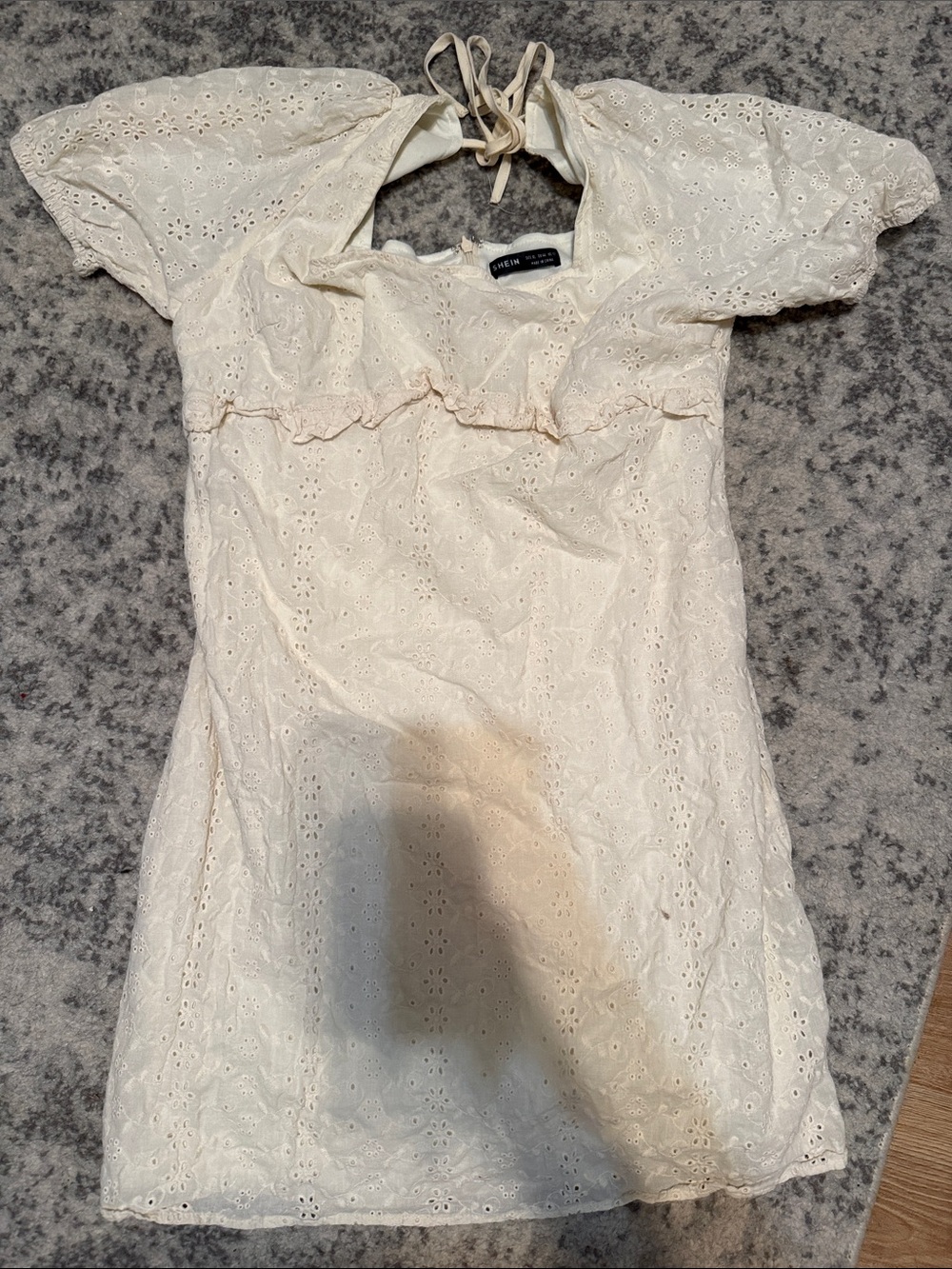 SHEIN Cream Eyelet Halter Mini Dress